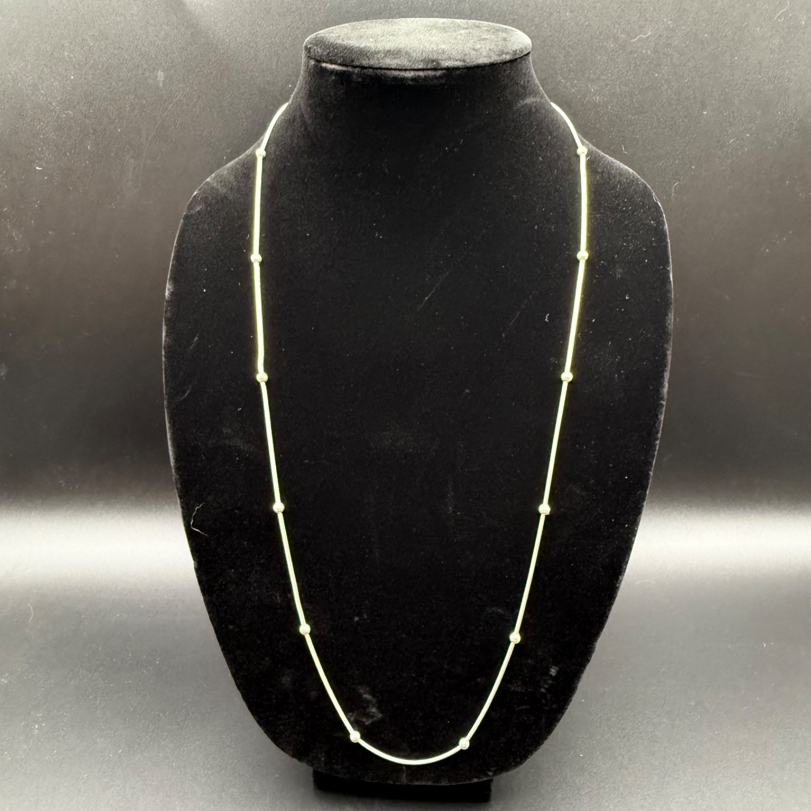 Italy 925 Sterling Silver 28″ Snake Chain Necklace Bead Station Long Necklace
