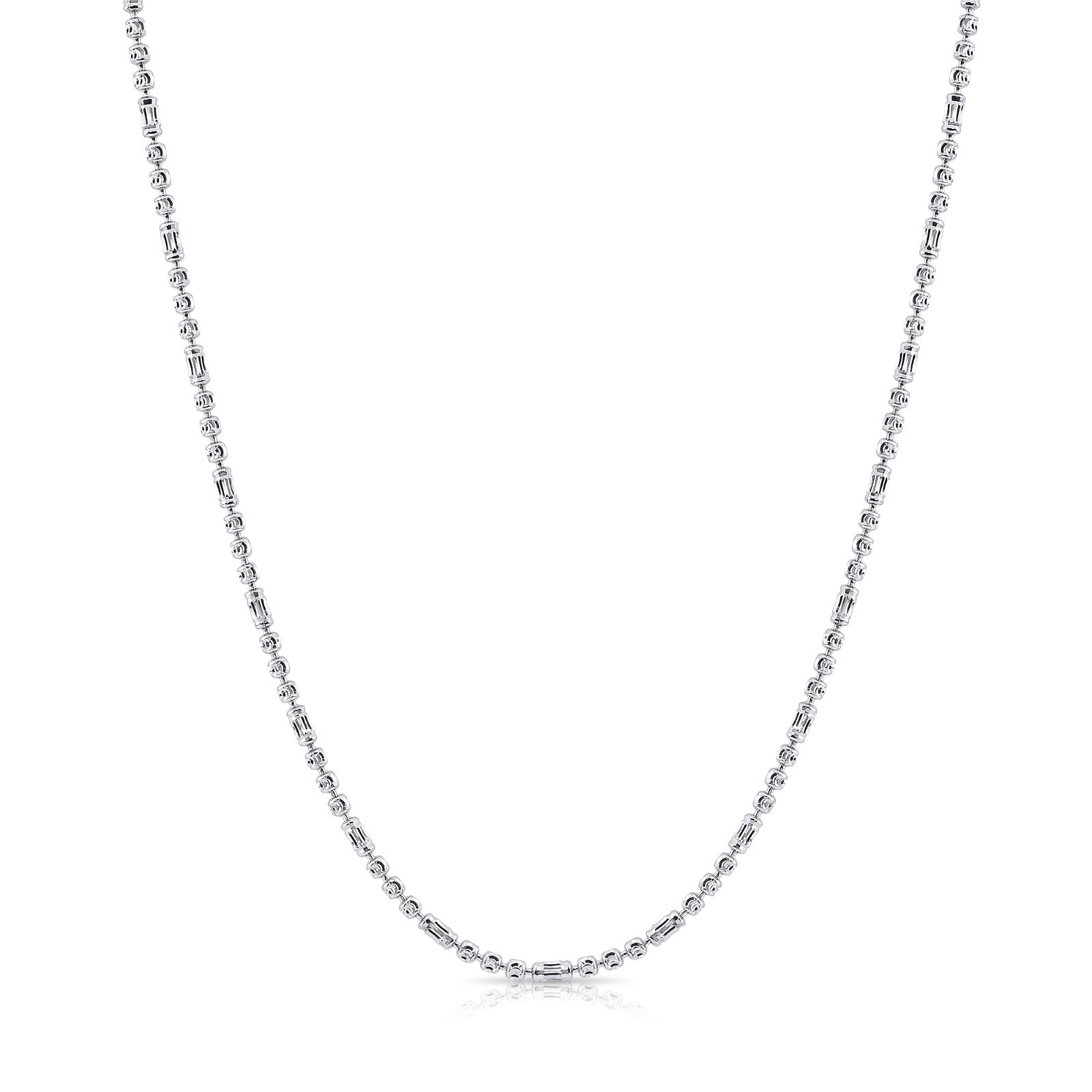 Solid 925 Sterling Silver 2.5mm Diamond-Cut Beaded Chain Italian Necklace 16″-22