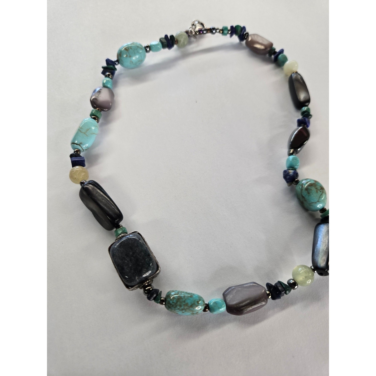 Coyote Bird Sterling Silver Multi Gemstone Beaded Necklace Artisan Boho 17.5″