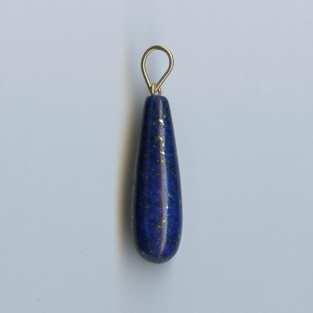 New 14K 2.0 Gram Solid Yellow Gold 23mm Briolette Pear Lapis Lazuli Pendant a2cf