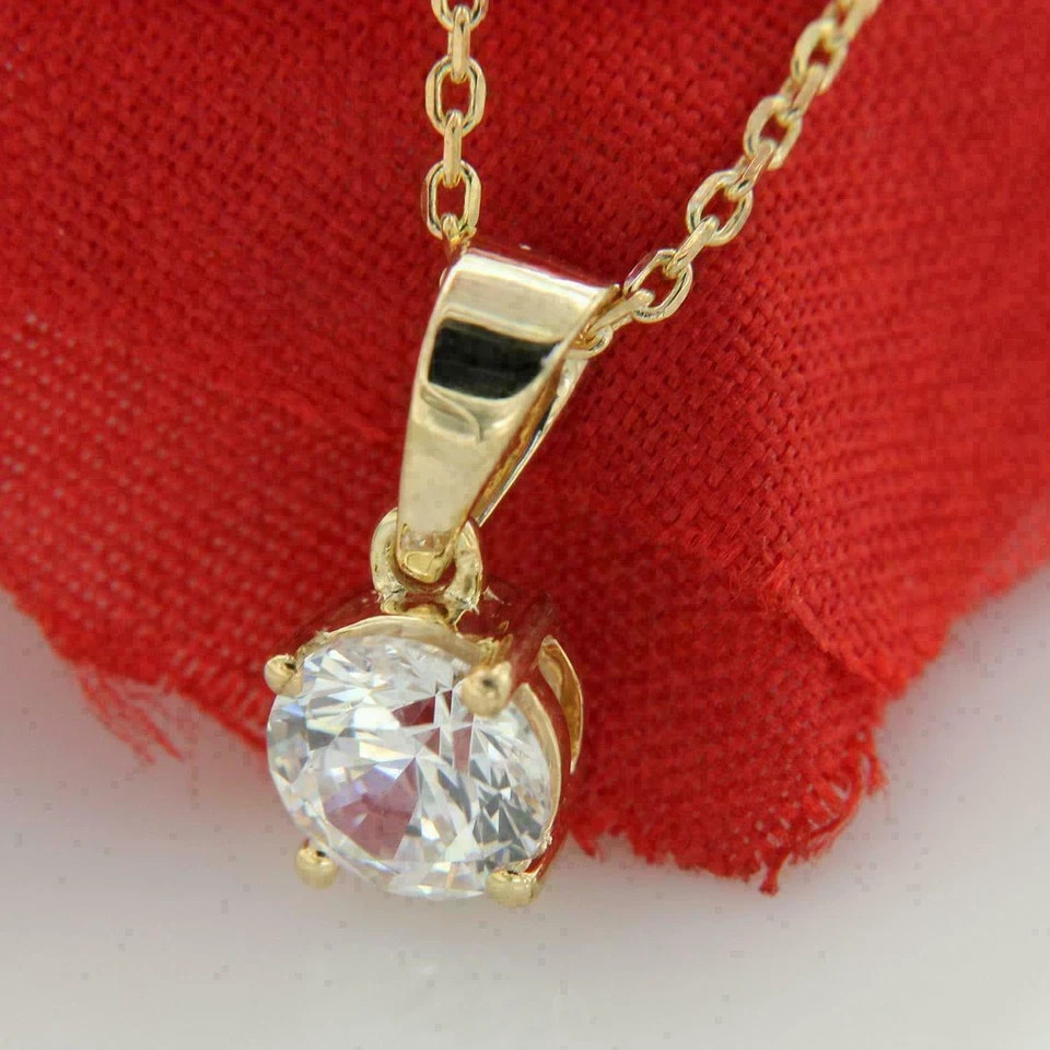2Ct Round Cut D/VVS1 Diamond Solitaire Pendant Free Chain 14K Yellow Gold Over