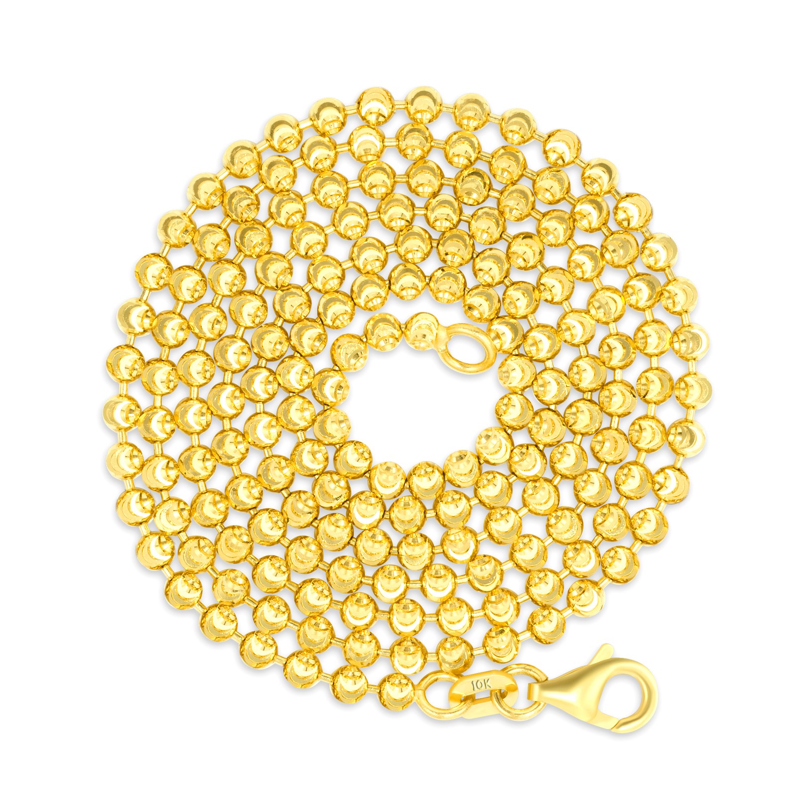10K Yellow Gold Solid 2mm-4mm Moon Diamond Cut Ball Bead Chain Necklace 16″- 30″