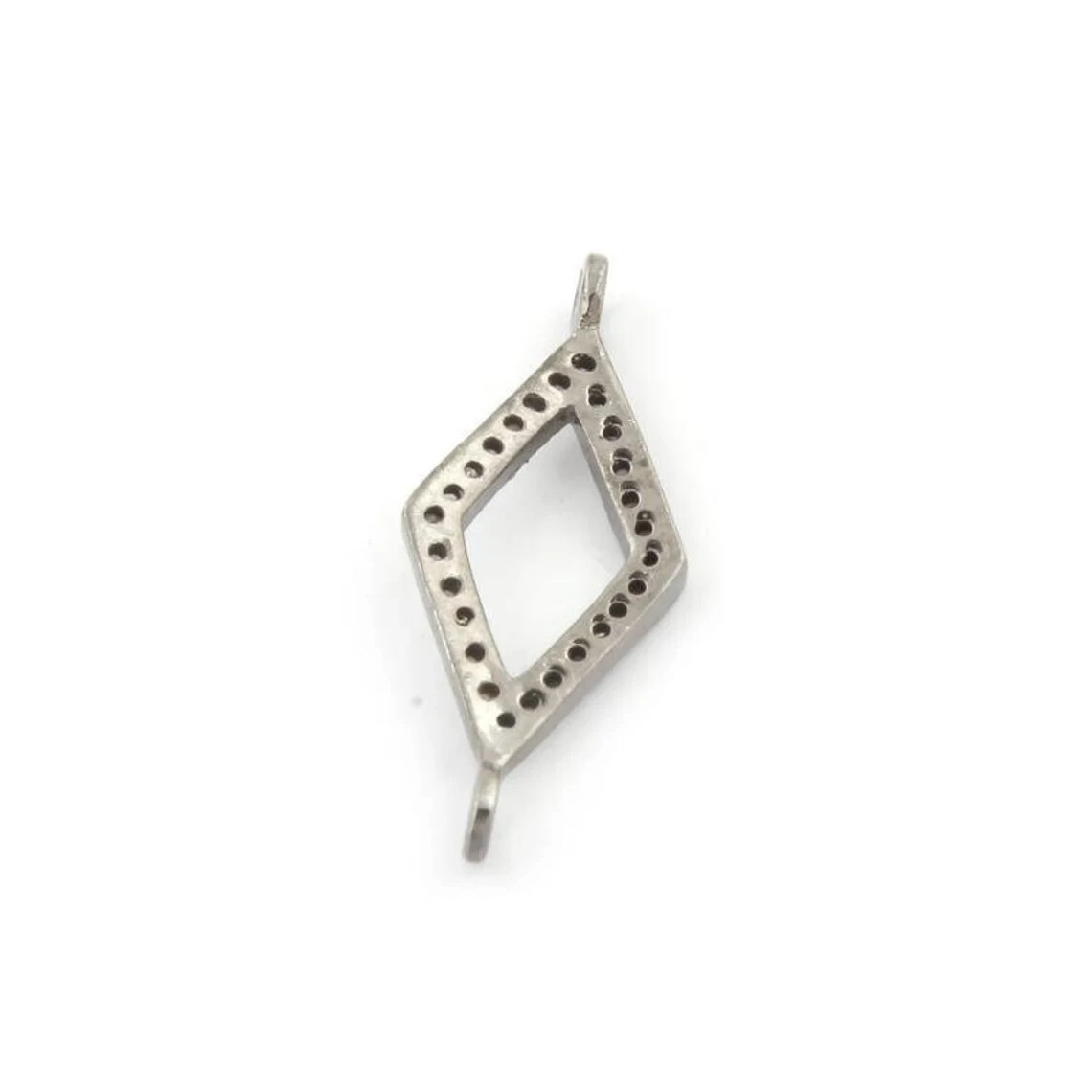 Rhombus Shape Pendant,Pave Diamond Pendant,925 Silver,27x11mm,Connector Pendant