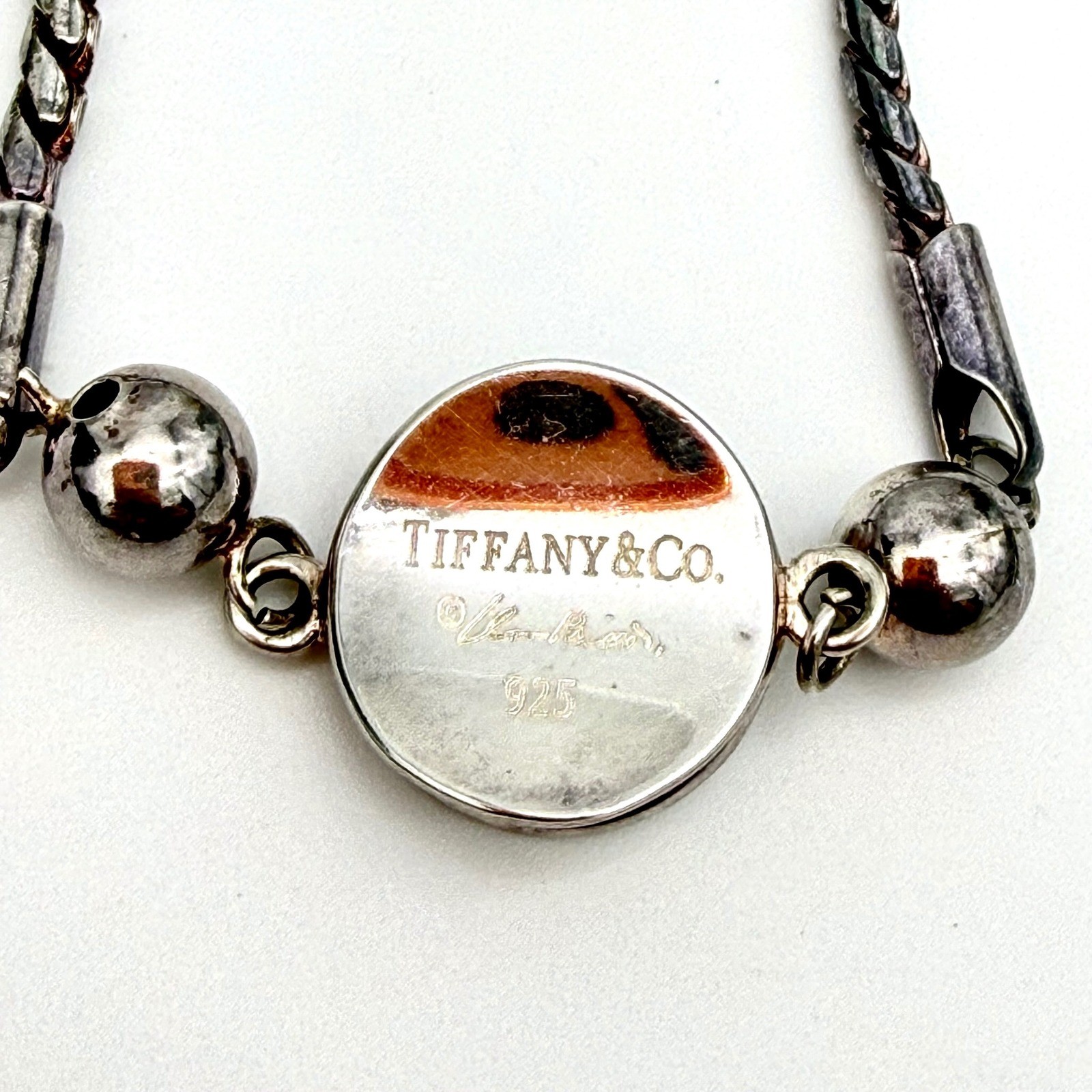 Tiffany & Co 21in 925 Silver Elsa Peretti Sculptural Disc Pendant Woven Necklace
