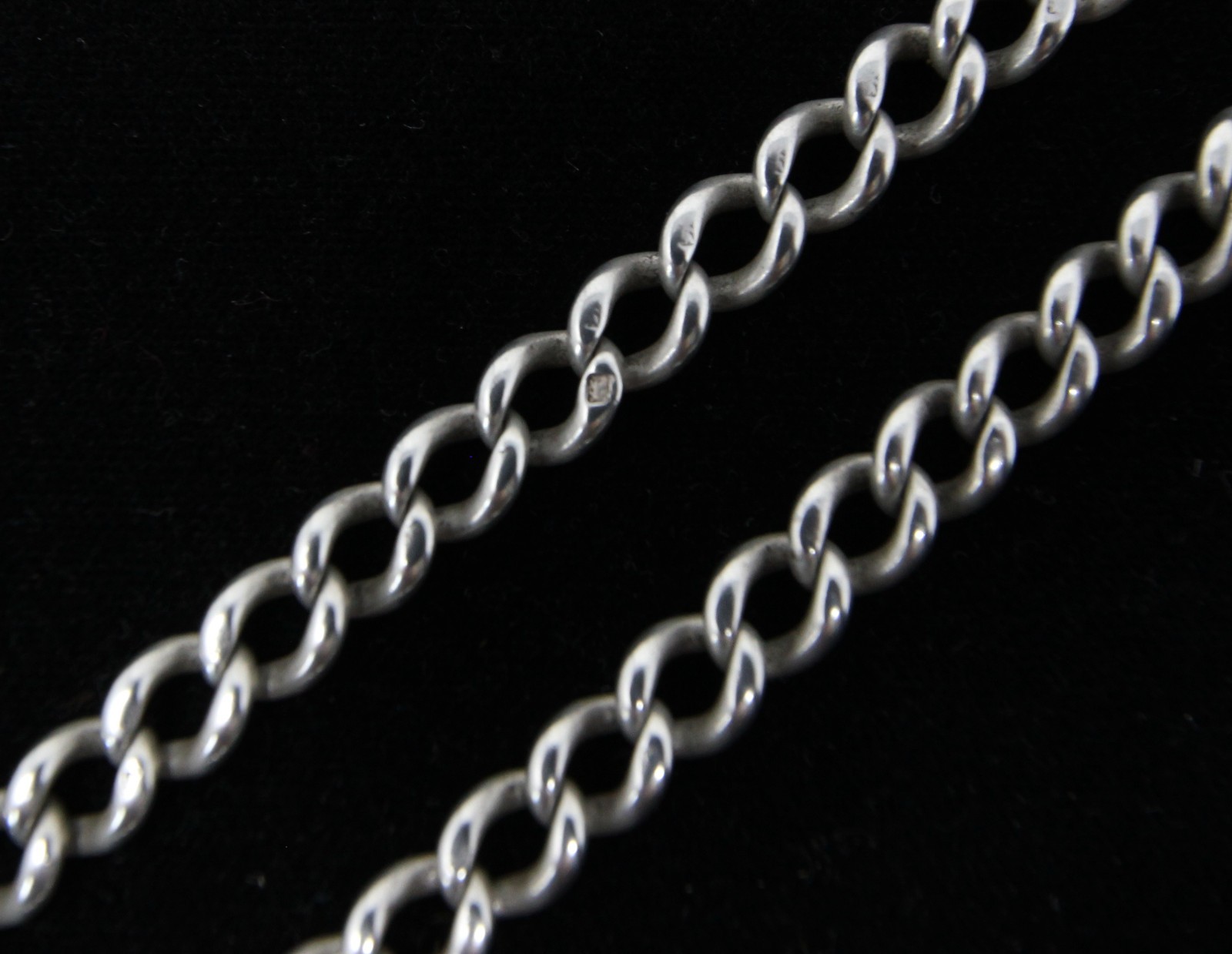 Antique 1899 Hallmarked Solid Sterling Silver Double Albert Curb Chain Necklace