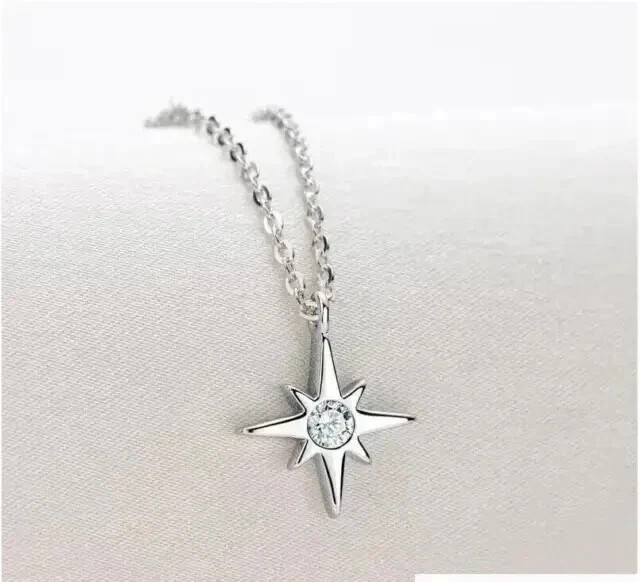 Women’s 0.50 Ct Lab Created Diamond Star Shape Pendant 14K White Gold Plated