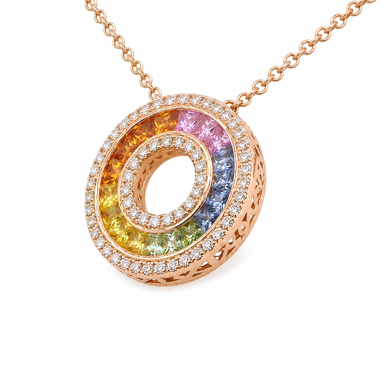 1.46ct Rainbow Sapphire Diamond Pendant 14KR | Natural Multi-Color Sapphire