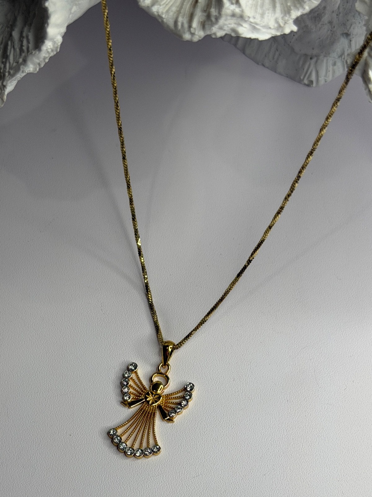 925 Sterling Silver Gold Plated Angel Cz Necklace