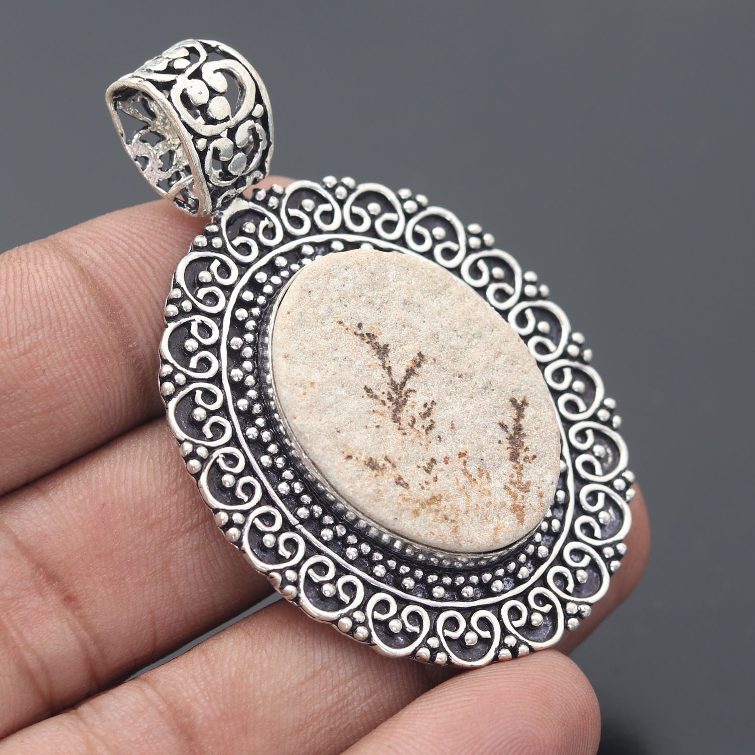 German Dendrite Gemstone 925 Sterling Silver Handmade Pendant Jewelry Gift For