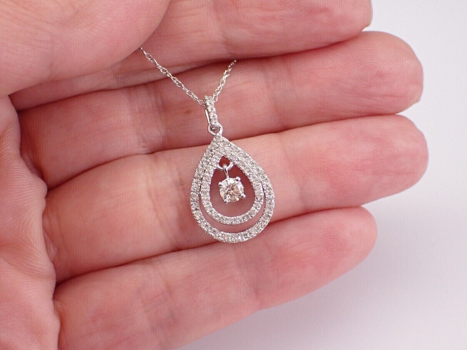 1.00Ct Round Cut Lab Created Teardrop Pendant Necklace 14K White Gold Plated