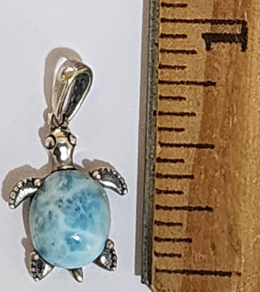 Sea Turtle pendant Genuine Blue Larimar gemstone 925 Sterling Silver # 1