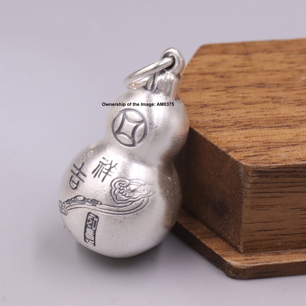 Real 999 Fine Silver Pendant Good Luck Gourd Amulet Pendant 30mm H 4-6G
