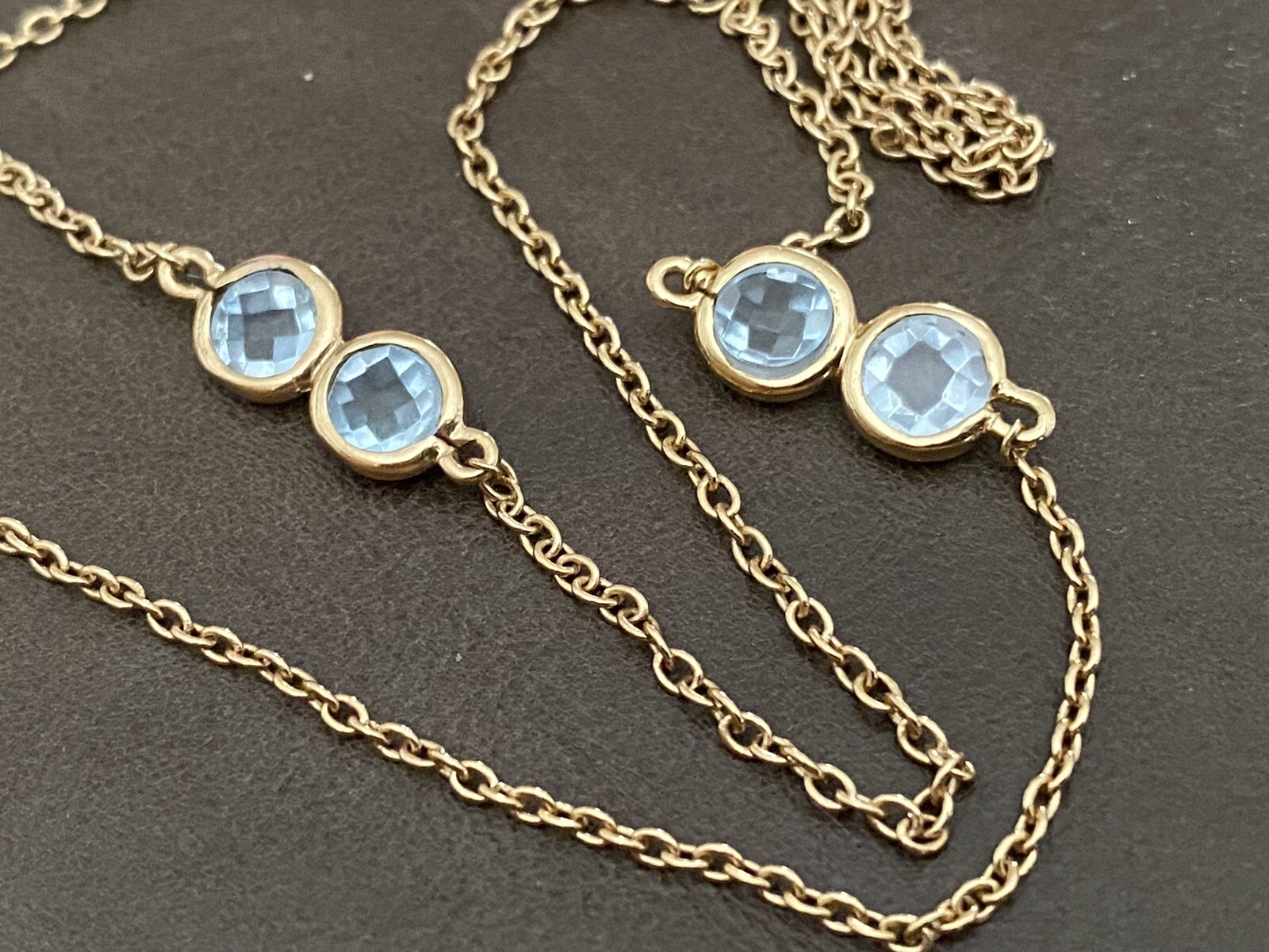 NWT SIGNED TRUE GOLD PLATED OVER STERLING BLUE SKY TOPAZ NECKLACE 16.5″-19.5″ In