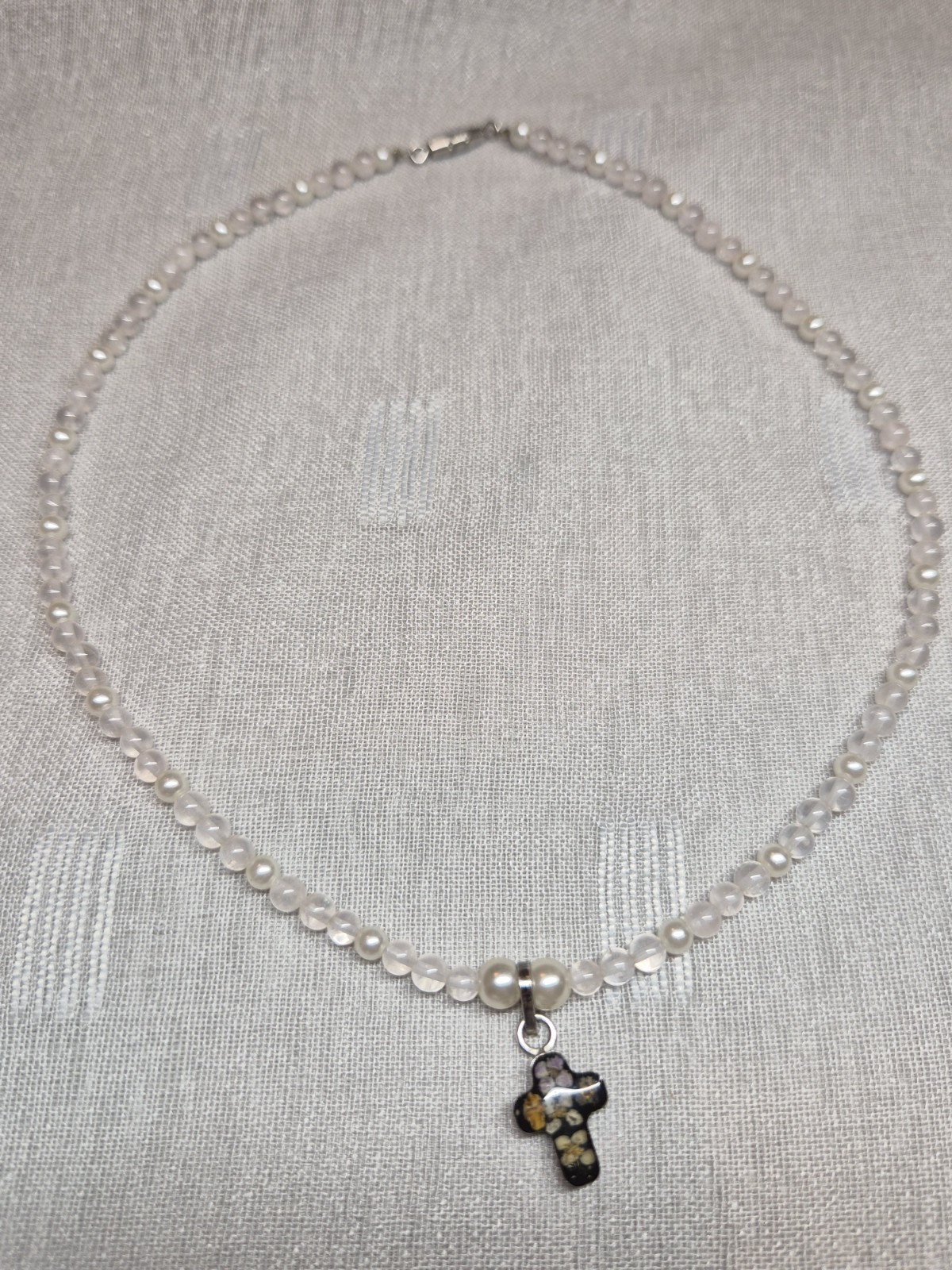 Handmade Sterling Silver Cross Pendant Real Flowers In Resin On Crystal Necklace