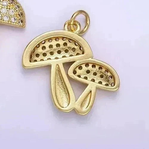 2.00 Ct Round Cut Real Moissanite Two Mushroom Pendant 14K Yellow Gold Plated