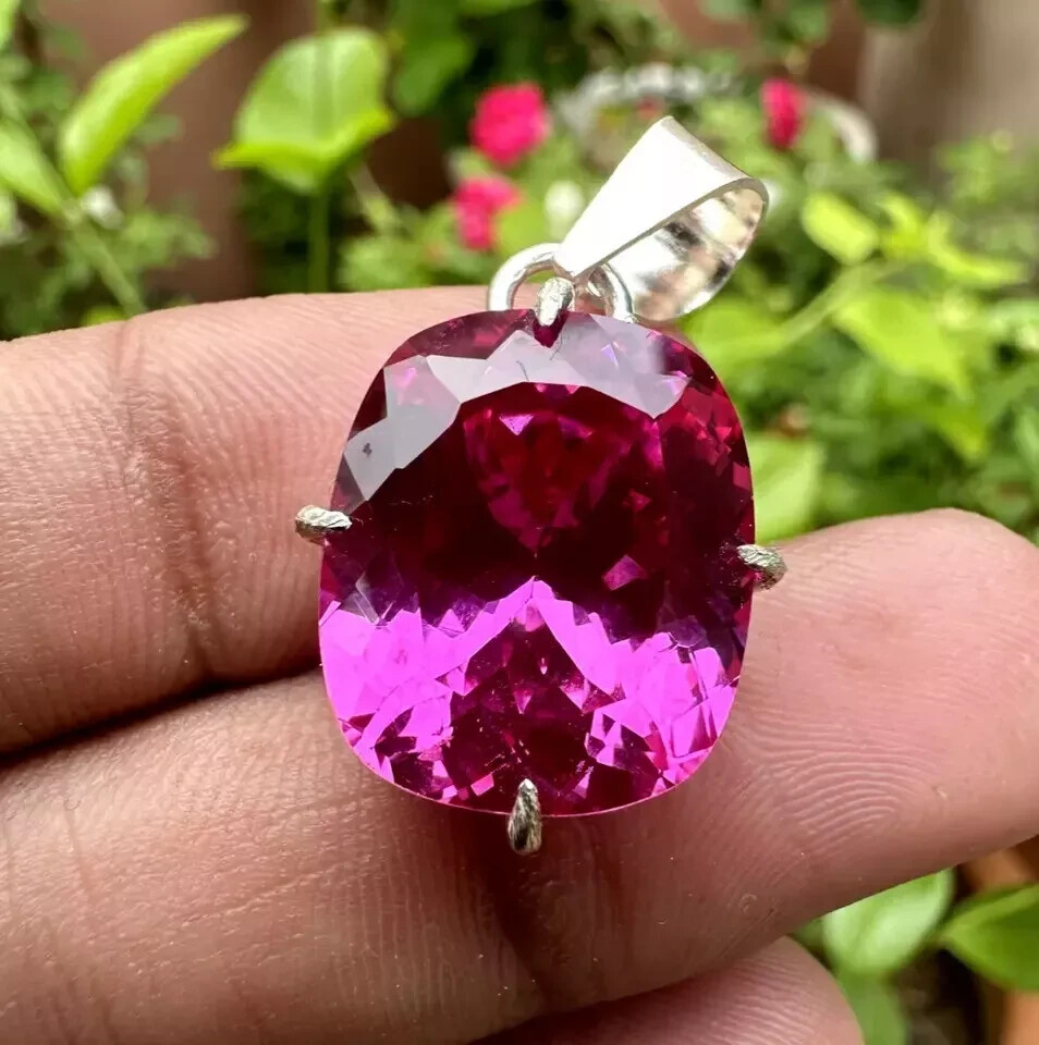 Natural 25 Ct Pink Sapphire Cushion Cut 925 Solid Silver Pendant Gemstone