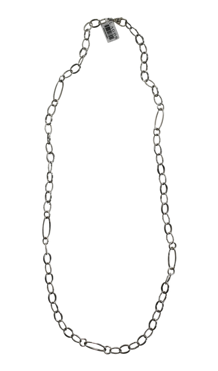 $900 New LAGOS Signature Caviar Sterling Silver Oval Link 34 inches Necklace