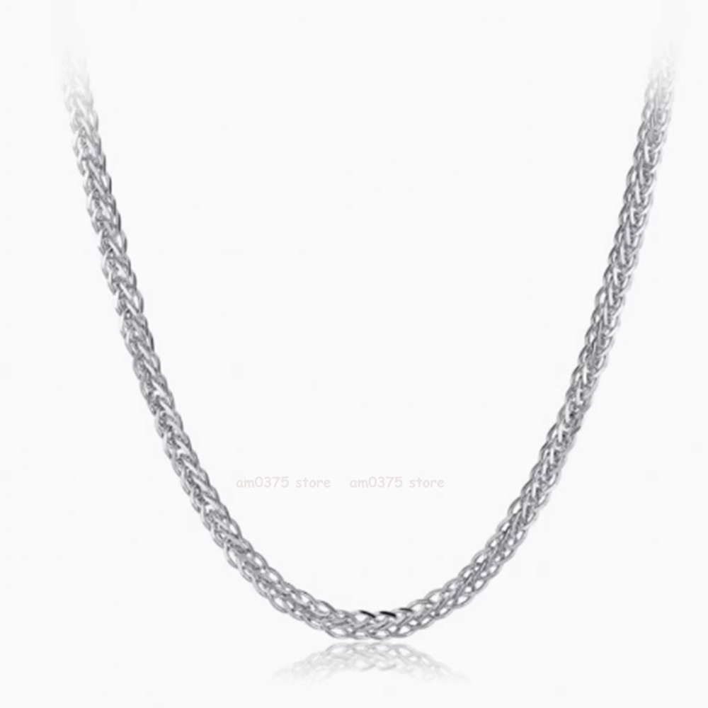 Pure 999 Fine Silver Chain Men Women 3.5mm/4mm Square Wheat Necklace Snake Link