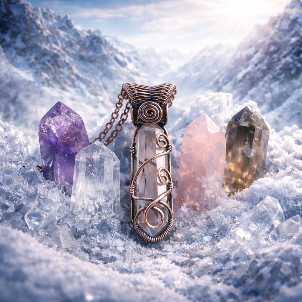 Handmade Clear Quartz Healing Crystal Necklace Copper Wire Wrapped Pendant