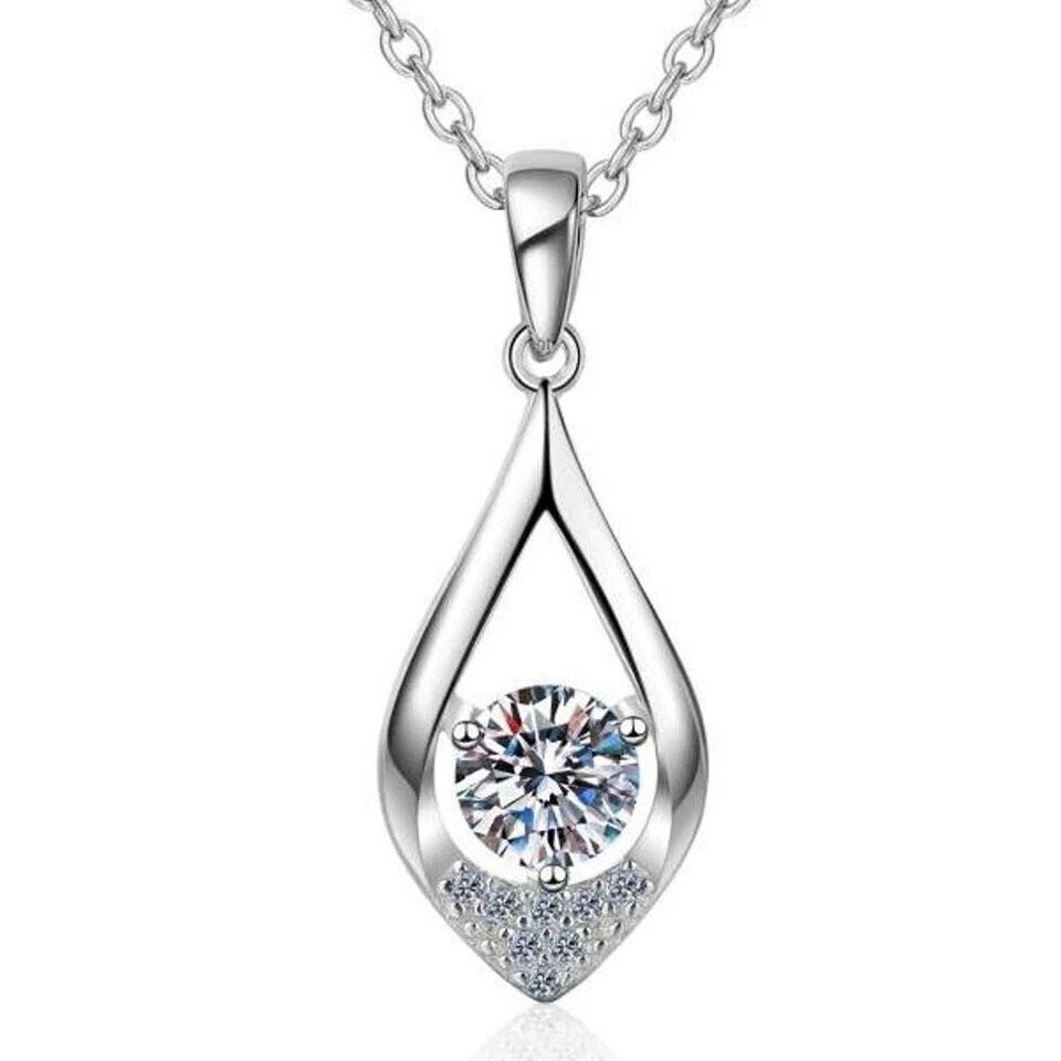 For Women Lab Created Tear Drop Pendant 14K White Gold Plated 1.50 Ct Round Cut