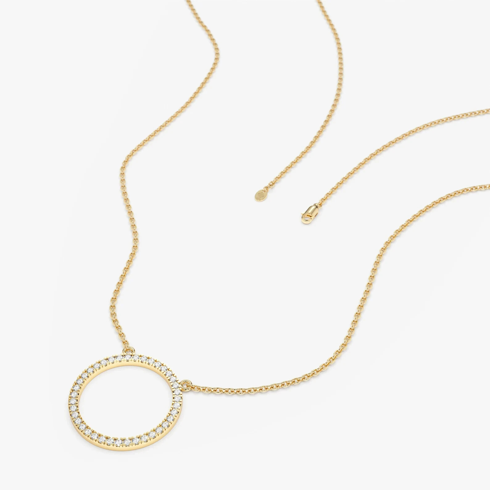0.40CT Large Circle Pendant Round Natural Diamond GDGL Certify 14k Yellow Gold