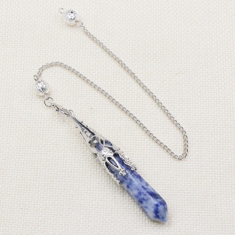 Natural Blue Dots Sodalite Hexagonal Pyramid Pendant Pendulum Charms For Jewelry