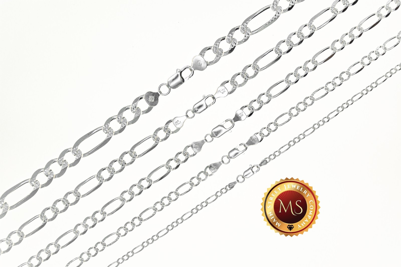 ITALY 925 SOLID Sterling Silver Diamond-Cut FIGARO Chain Necklace or Bracelet