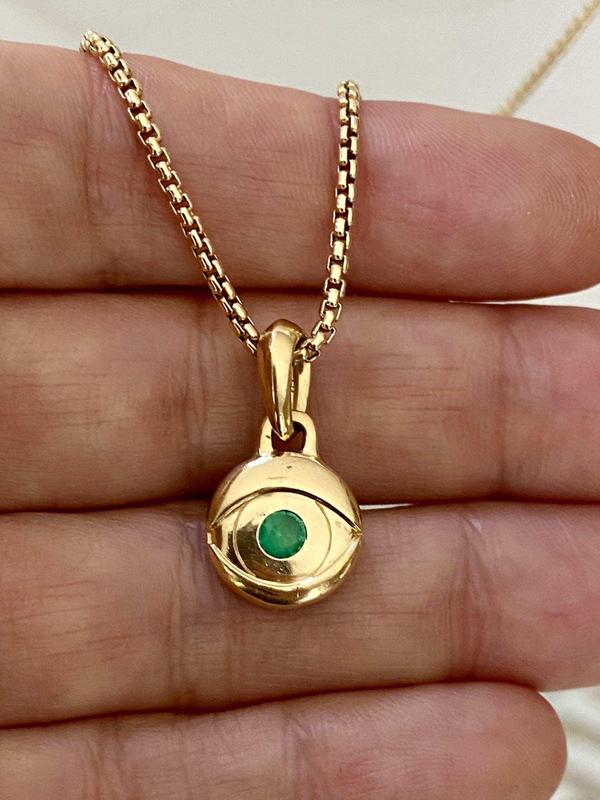 David Yurman 18K Gold Emerald Evil Eye Pendant Amulet Enhancer $2100+