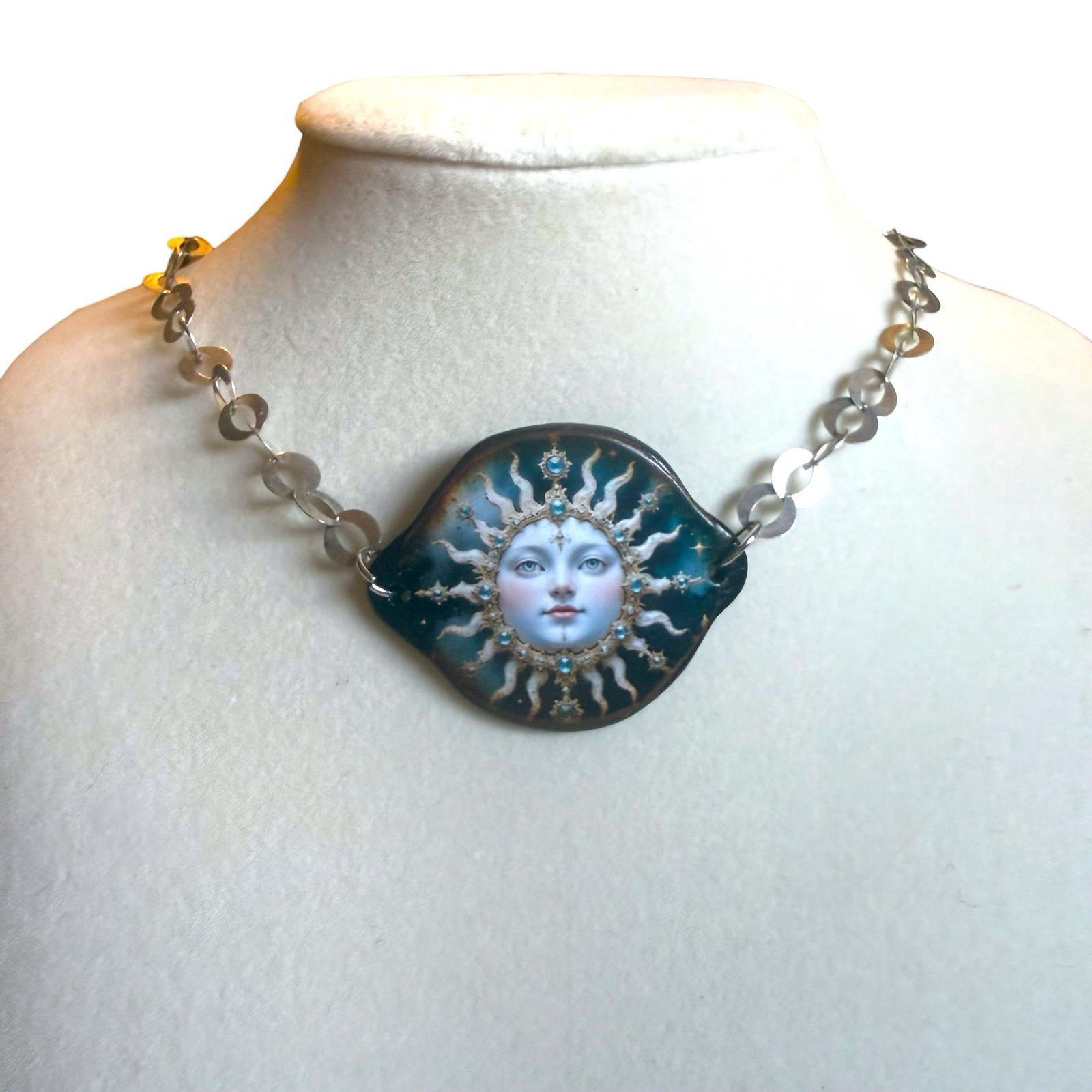 Celestial Sun Goddess Sterling Silver 925 Necklace Italy Milor