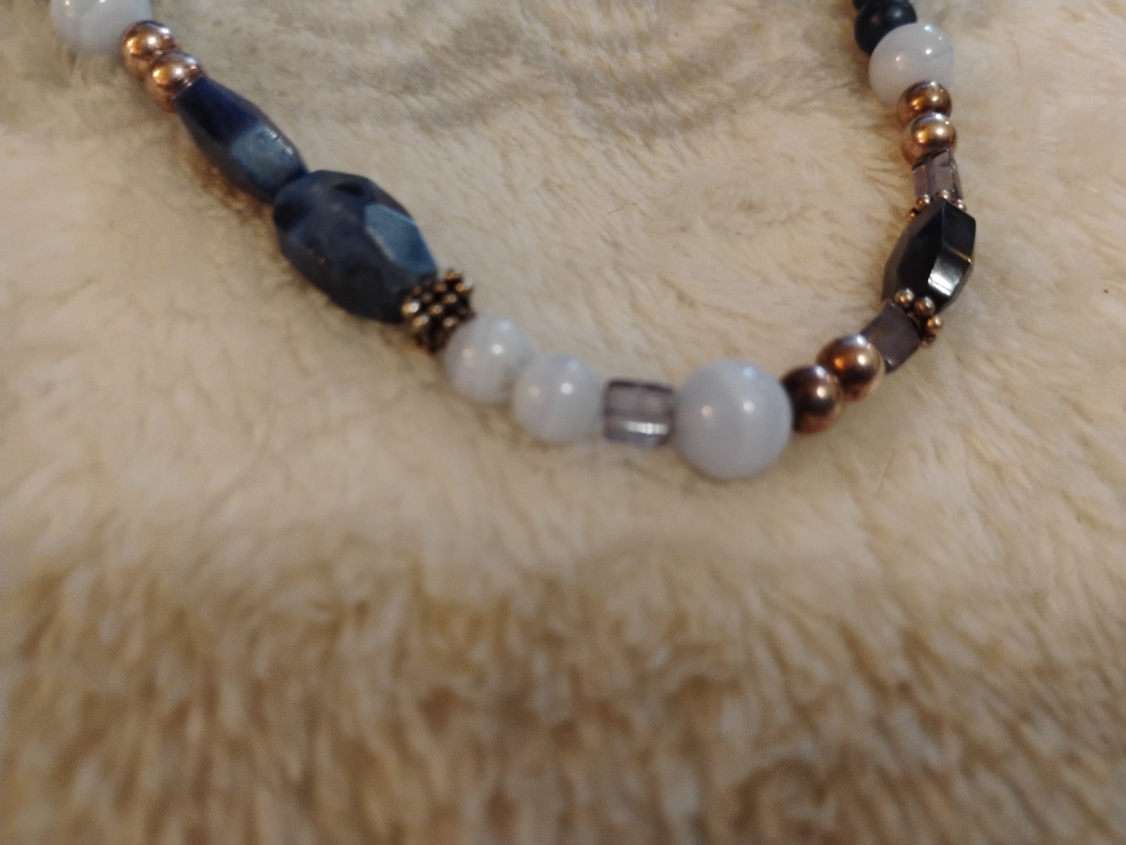 Sterling And Lapis Necklace MOP Silver Beads 36in Unique Handmade Beautiful