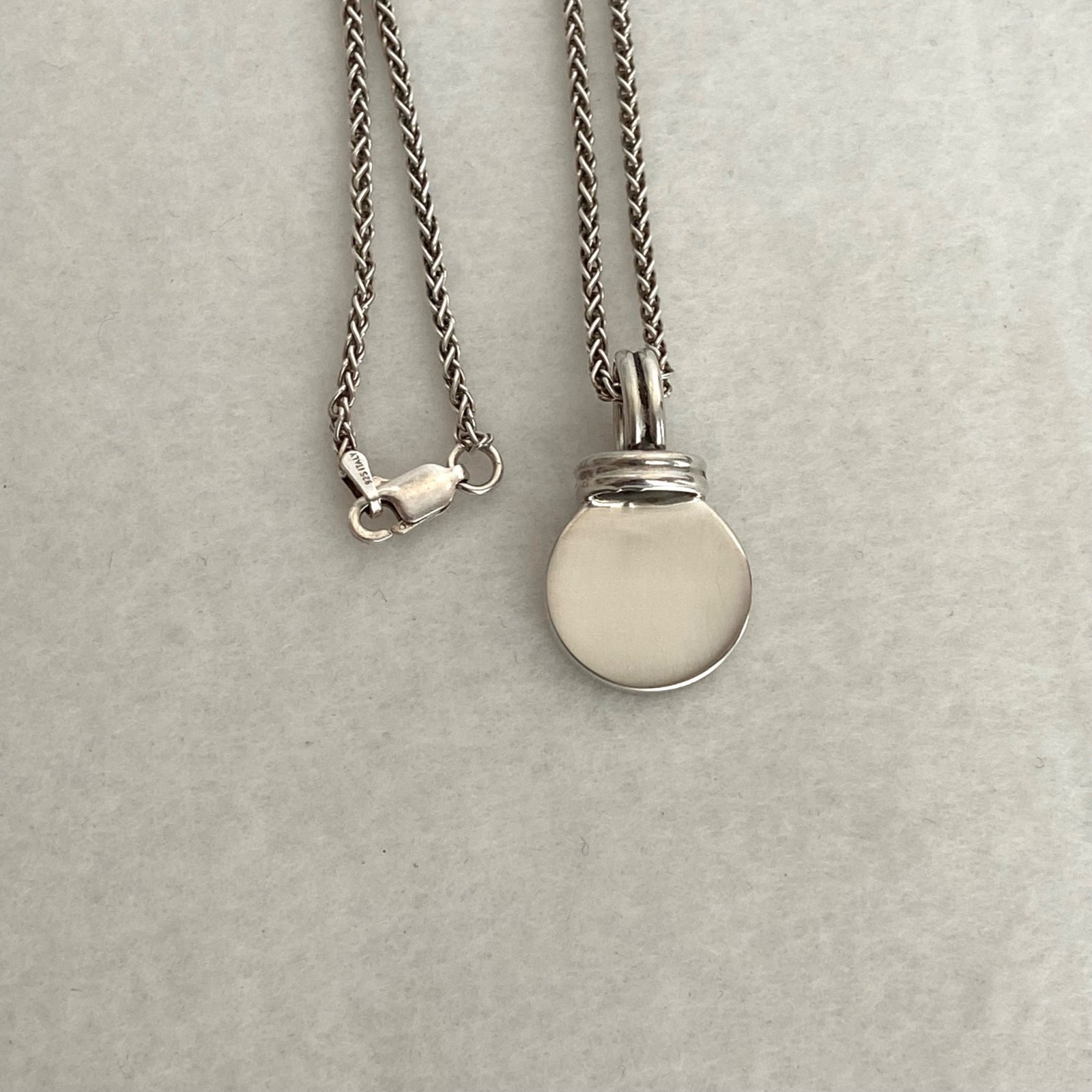 Sterling Silver 925 Blank Engraveable Round Disc Pendant Necklace Foxtail Chain