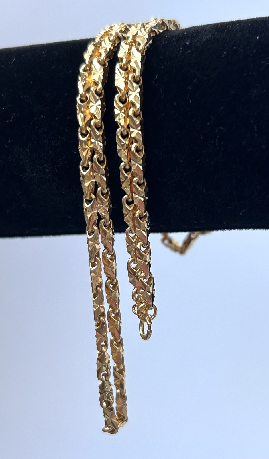 21K Solid Yellow Gold Box Bar Link Chain Necklace