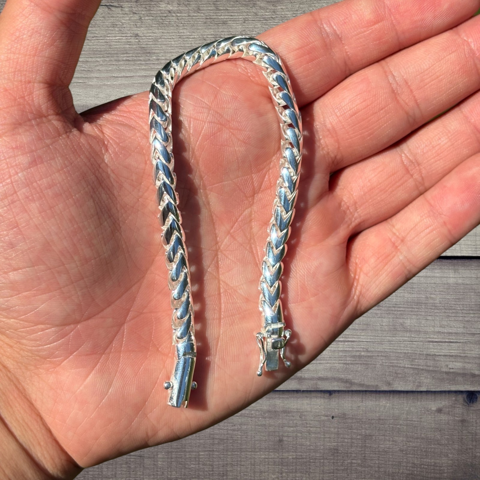6mm Rounded Franco Link Bracelet – Real Solid 925 Sterling Silver MADE IN ITALY