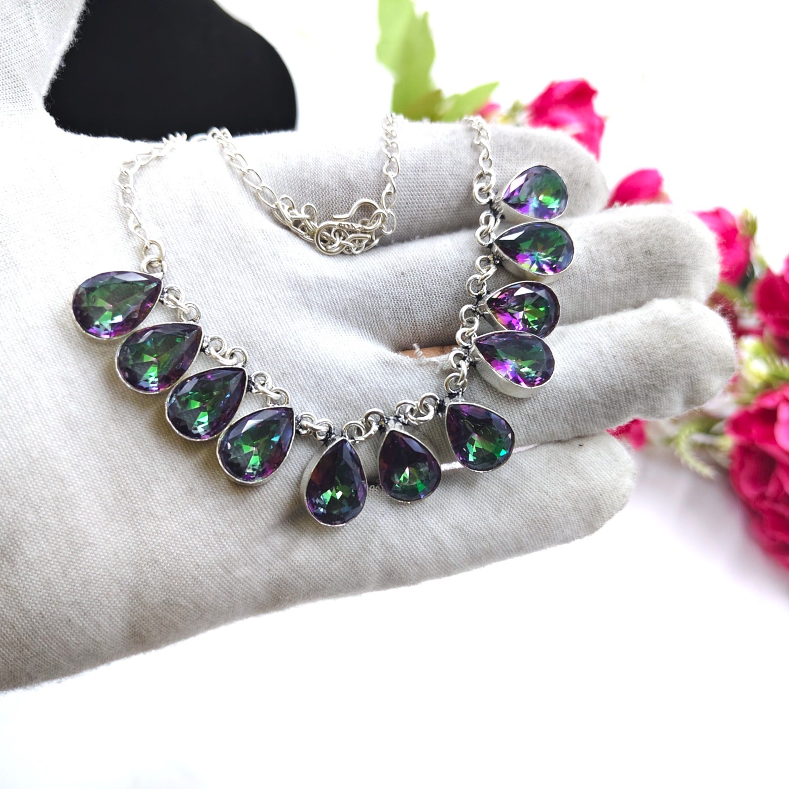 Mystic Topaz Gemstone Handmade 925 Sterling Silver Jewelry Necklace Sz-17-18″