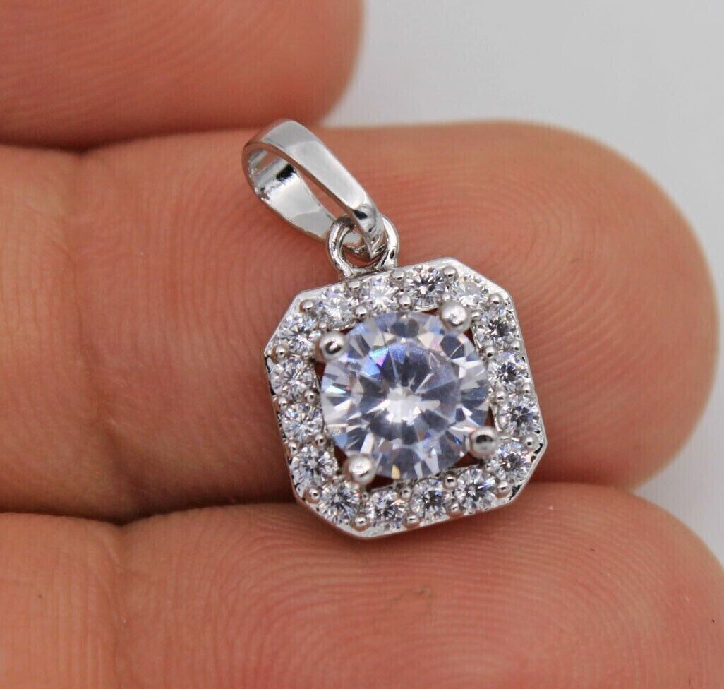 2.00Ct Round Cut Lab-Created Diamond Halo Pendant 14k White Gold Plated Silver