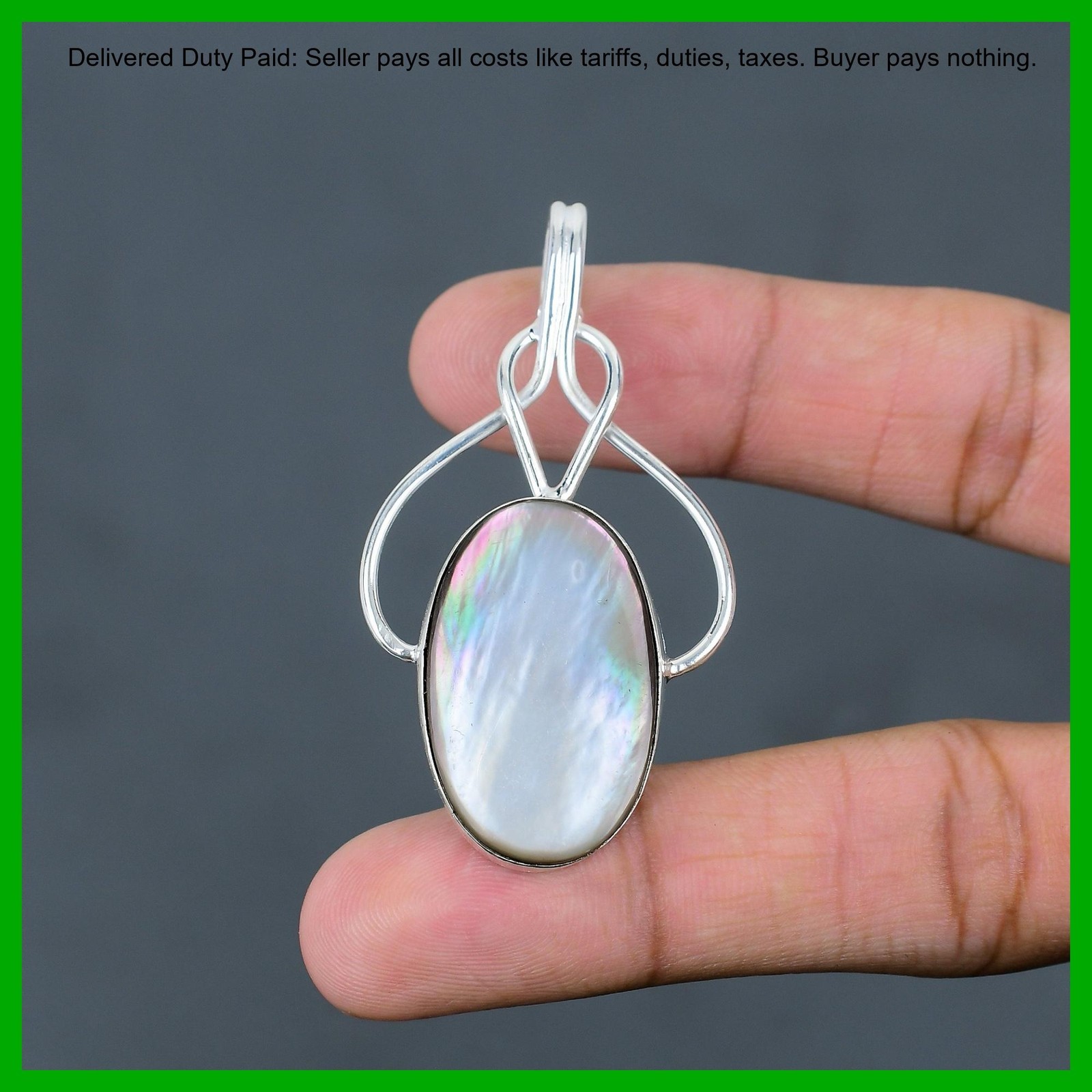 Sterling Silver Oval June Mother Of Pearl Gemstone Wife Wedding Birthday Pendant