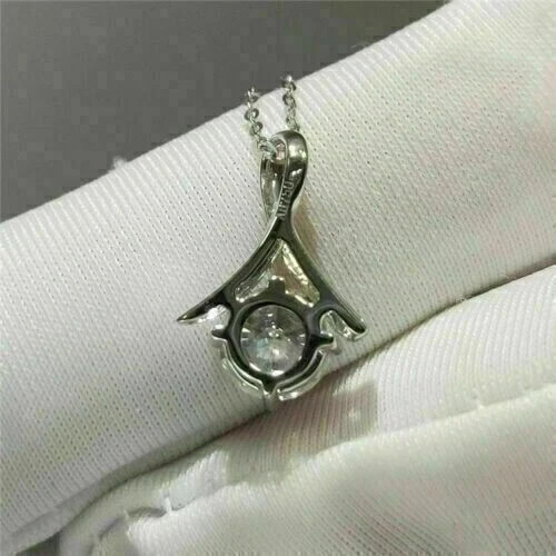 2Ct Round Cut Solitaire Lab Created Diamond Pendant 14K White Gold Plated
