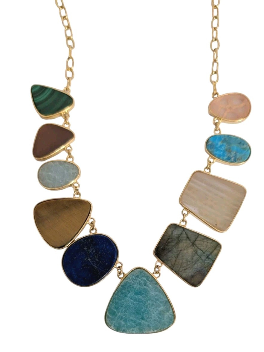 Rarities Freeform Multi-Gemstone Sterling SilverGold-Plated Necklace-NWT-$679