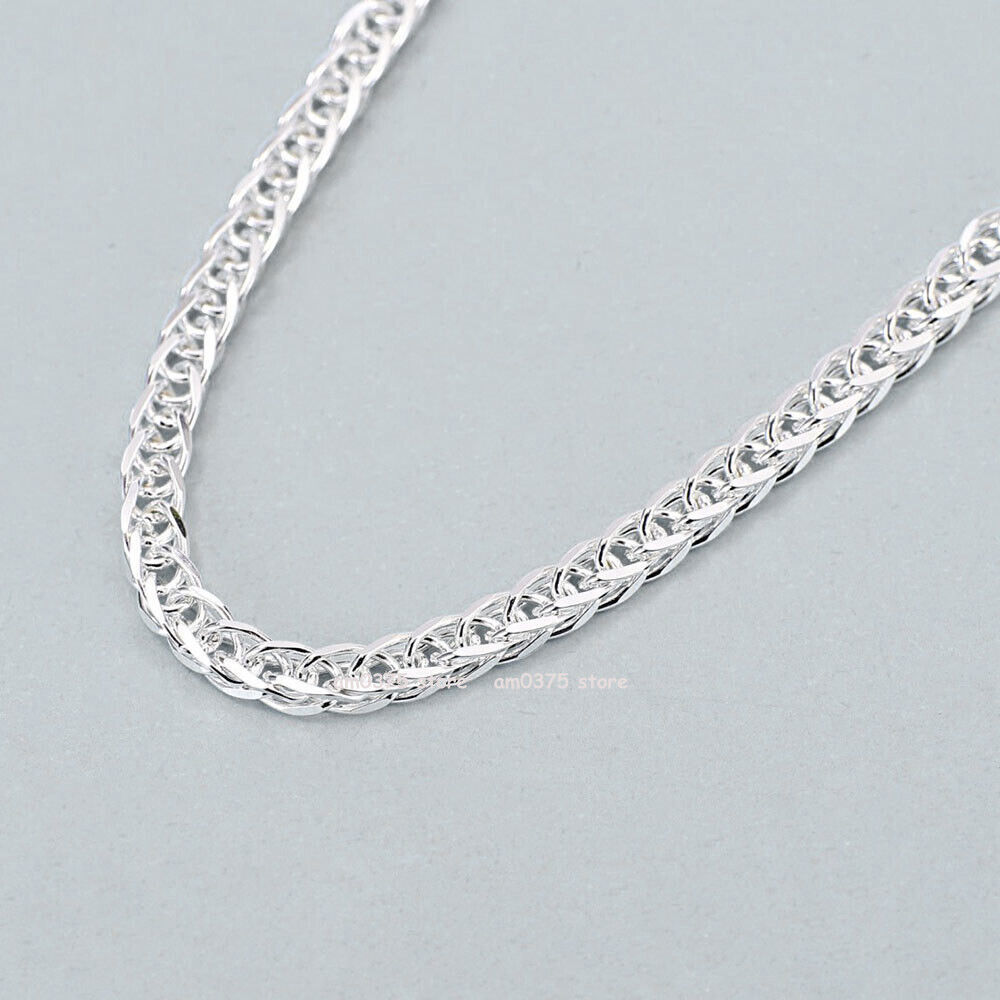 Pure 999 Fine Silver Chain Men Women 3.5mm/4mm Square Wheat Necklace Snake Link
