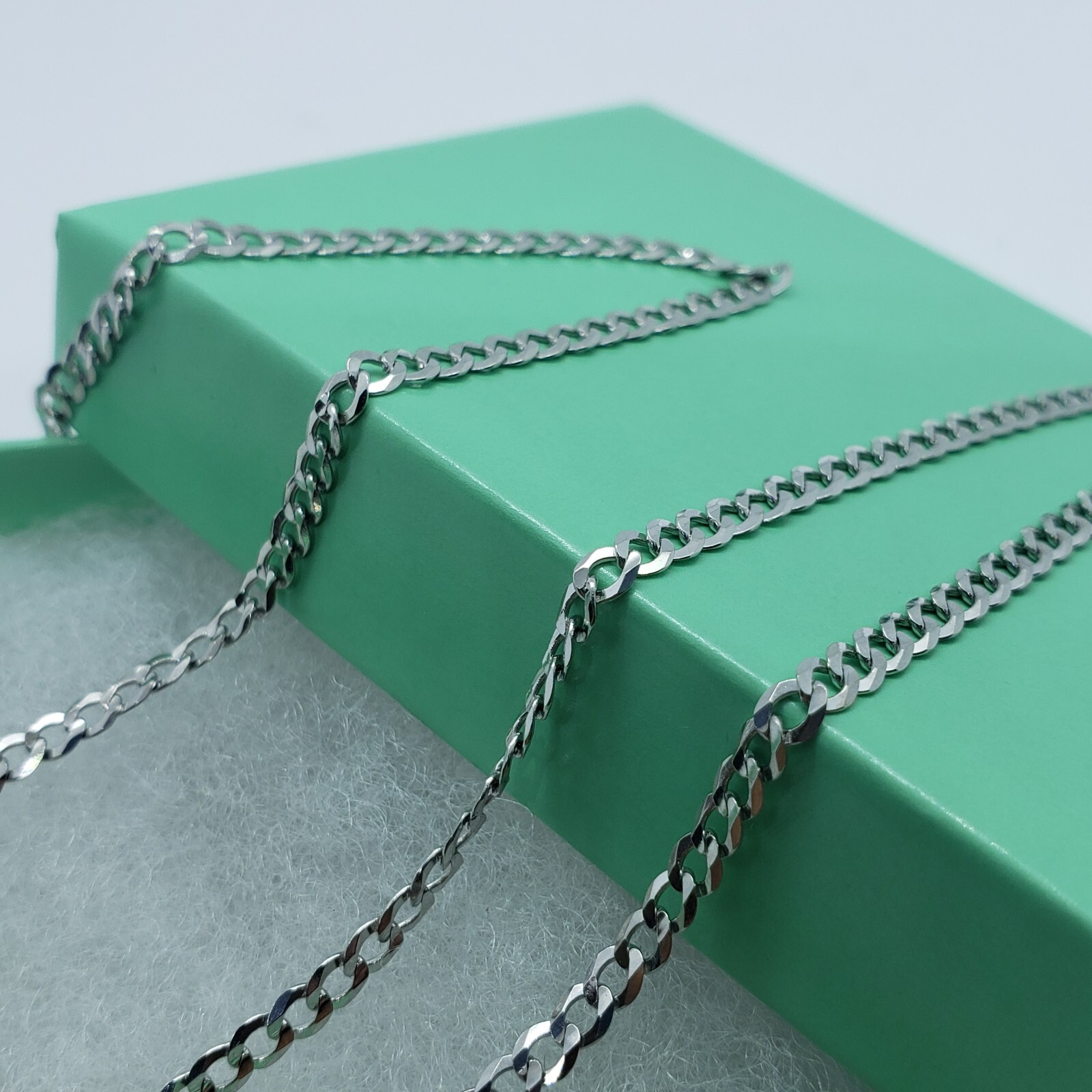 10K White Gold Solid Cuban Link Chain Curb Necklace Bracelet 4mm Size 7″~30″