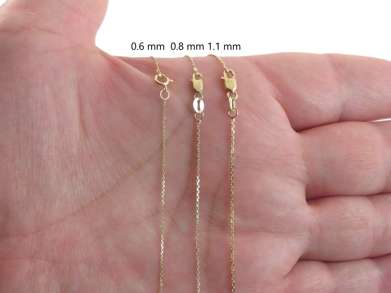 10k Solid Yellow Gold Cable Chain 16″ 18″ 20″ – 0.6 mm , 0.8 mm , 1.1 mm