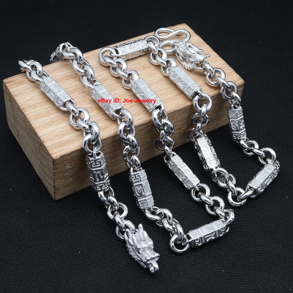 Solid 925 Sterling Silver Necklace 7mm Sutra Tube and Rolo Link Chain 21.6inch