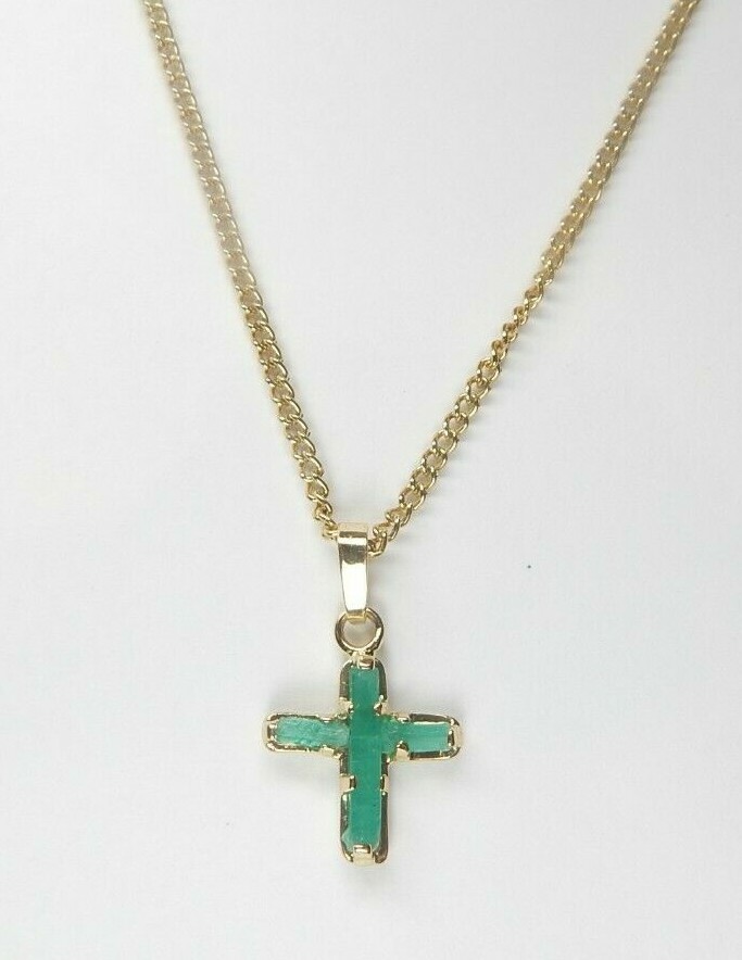Colombian Emerald Cross Pendant 18K Yellow Gold Jewelry Muzo Mines