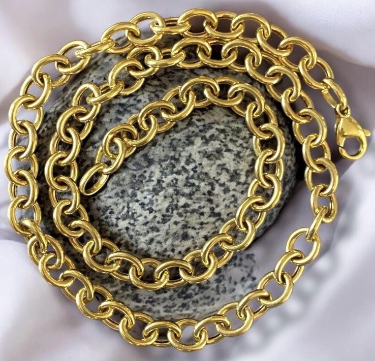 Estate 14K Italian Yellow Gold 8.1mm Wide Oval Circle Link 20” Chain Necklace!