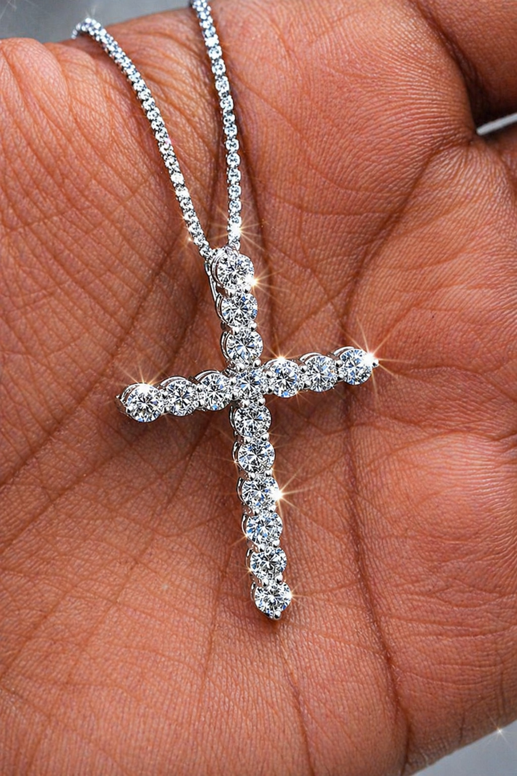 Certified 4CT Lab Created Diamond Cross Pendant 14K White Gold