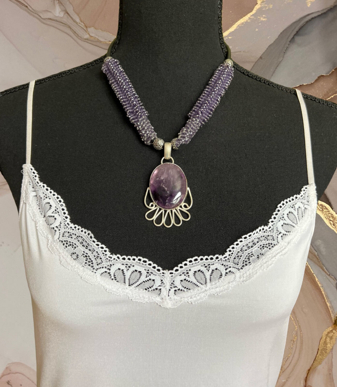 Stylish jewelry Natural Amethyst necklace modern pendent sterling silver for her