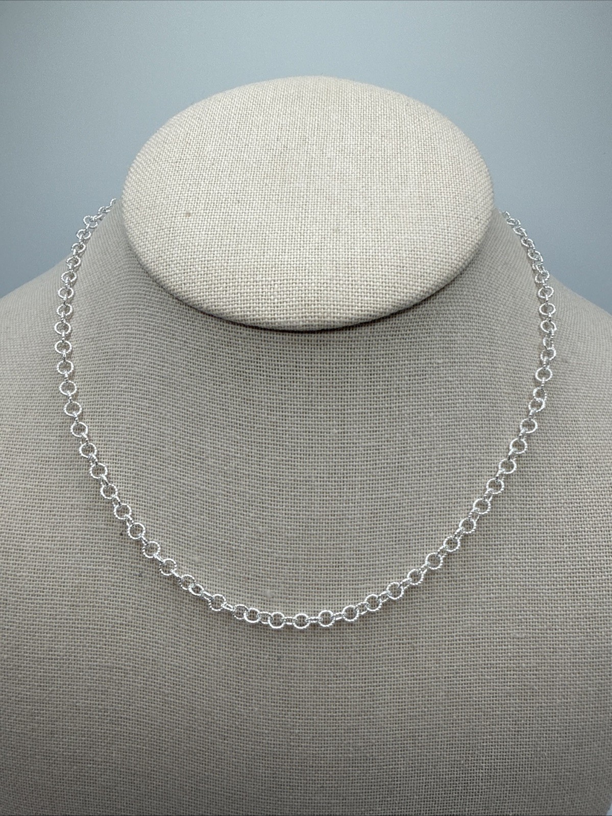 Sterling Silver Textured Round Link 16” Choker Collar Necklace Signed FAS 925