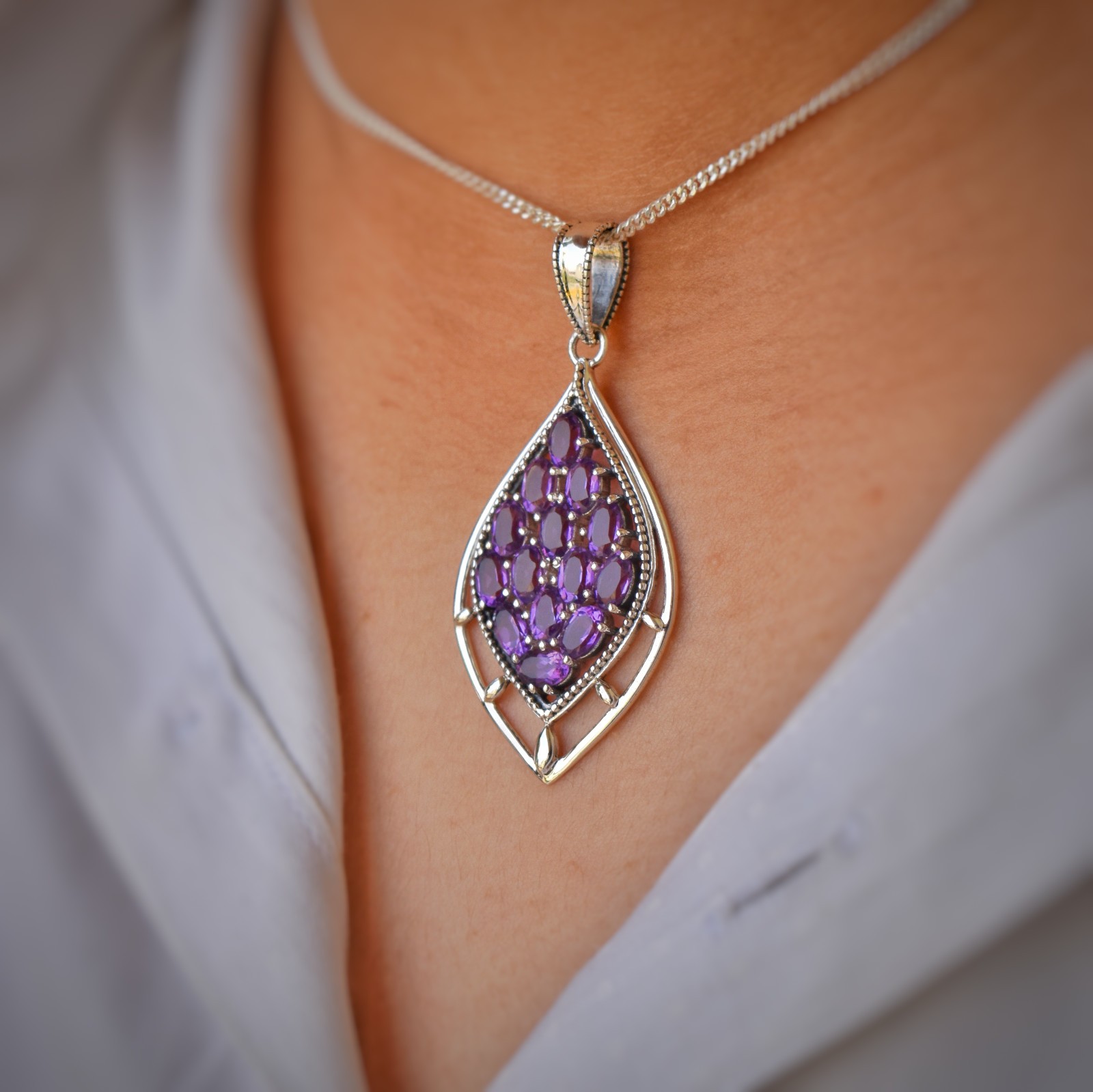 Natural Amethyst Statement Pendant 925 Silver Women Pendant Gift For Girlfriend