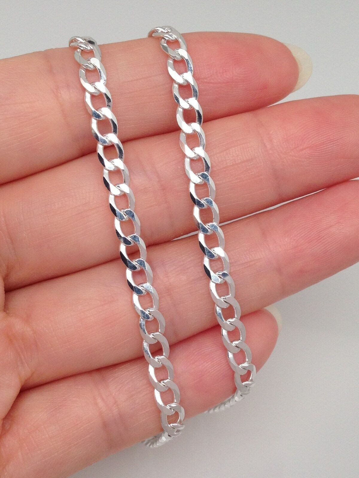 Solid Sterling Silver 925 Cuban Curb Link Chain Necklace Men Women 24″ 4mm