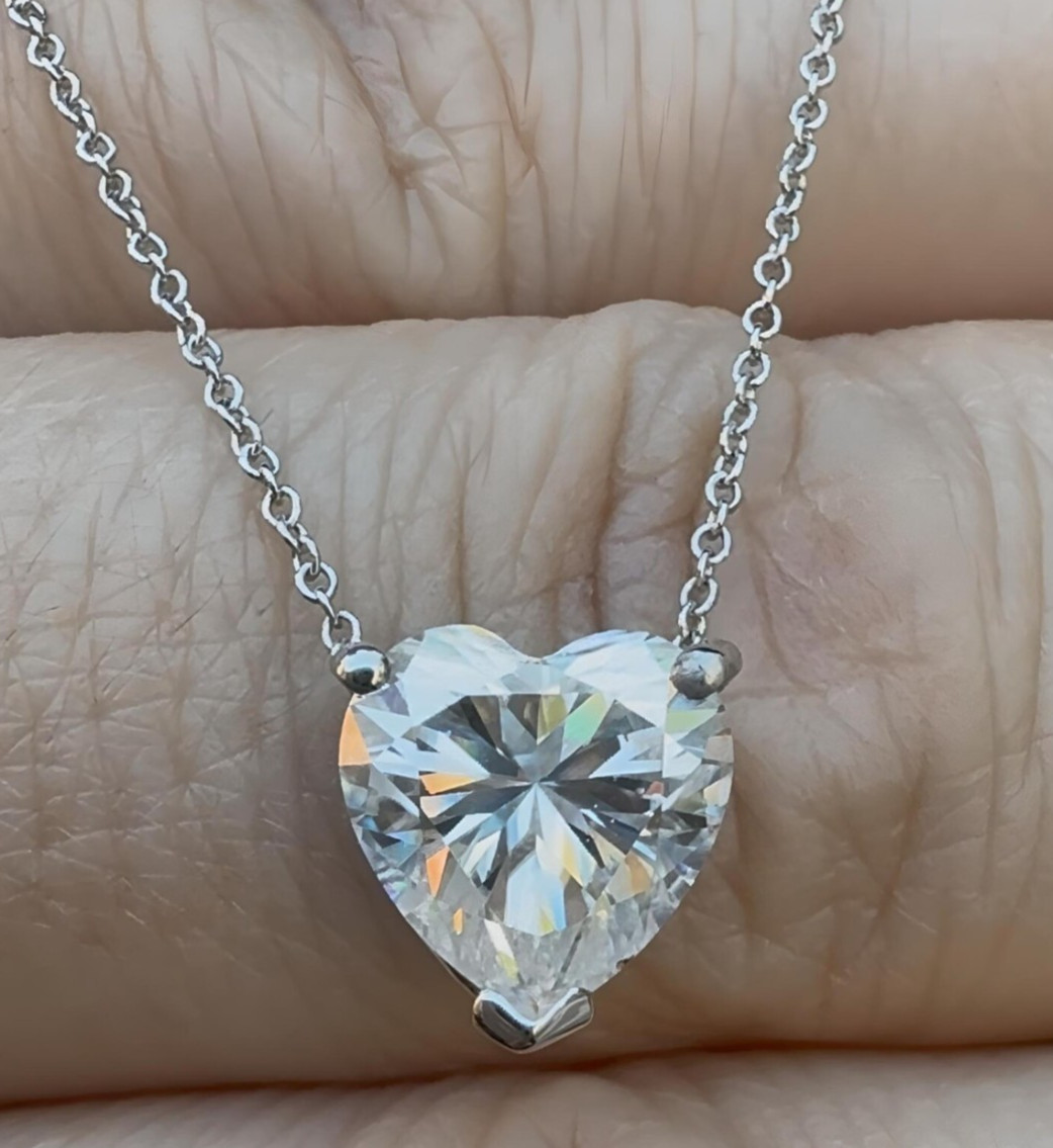 4Ct Heart-Cut EF/VS1 Lab Grown Diamond Prong Necklace& Pendant 14k White Gold